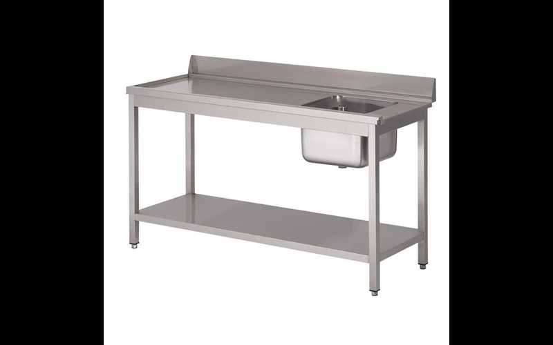 Table d'entrée lave-vaisselle inox avec bac à droite dosseret et tablette inférieure Gastro M 850x1400x700mm