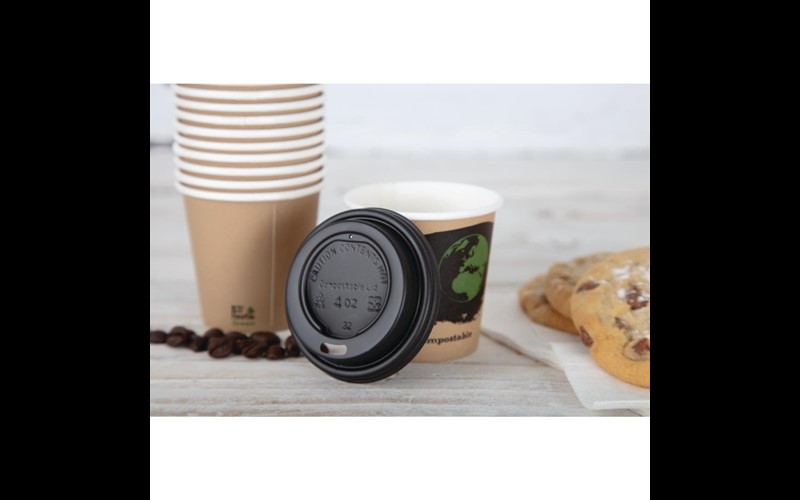 Couvercles noirs compostables en CPLA pour gobelets espresso 113ml Fiesta Green (x50)