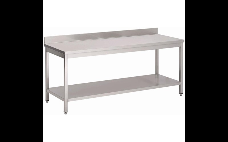 Table inox avec étagère basse et dosseret Gastro M 1600 x 700 x 880mm
