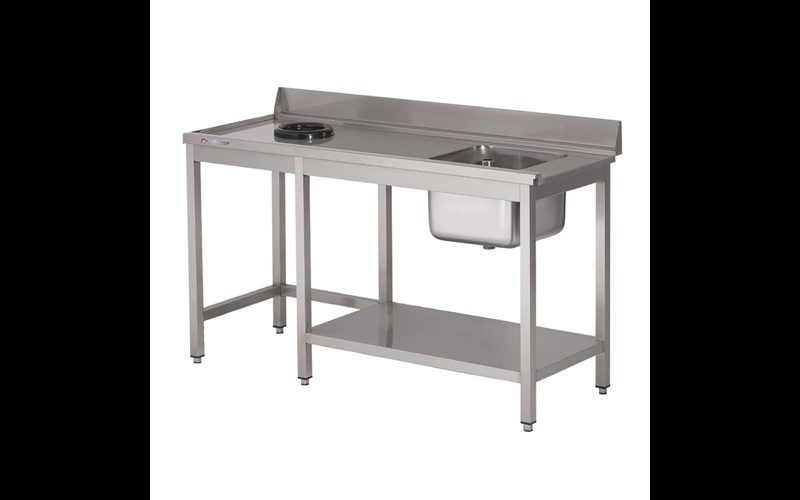 Table d'entrée lave-vaisselle inox avec bac à droite TVO dosseret et tablette inférieure Gastro M 850x1400x700mm