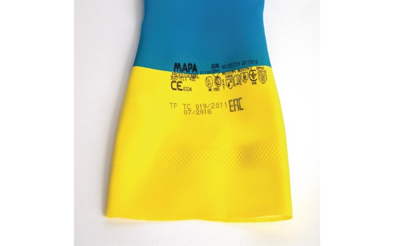 Gants étanches protection chimique légère bleus et jaunes Mapa Alto 405 M