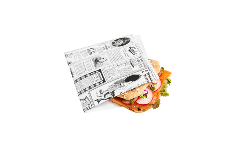 Papier ingraissable ouvert 2 côtés Fast Food "TIMES" 32 G/M2 13 x 14 cm Blanc Parch.ingraissable (1000 unités)