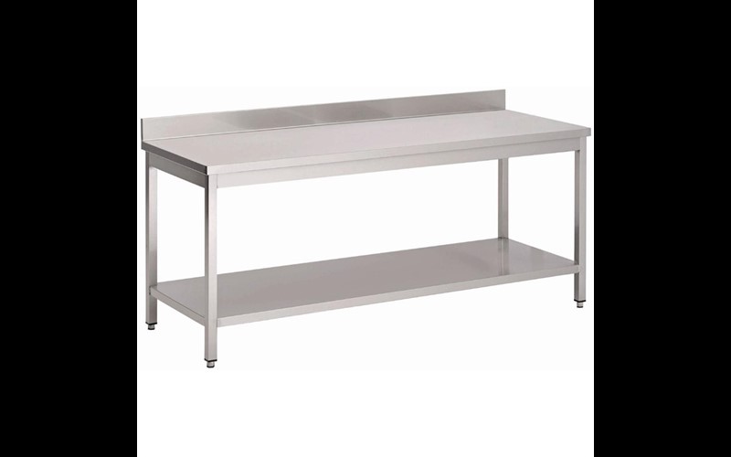 Table inox avec étagère basse et dosseret Gastro M 700 x 700 x 880mm