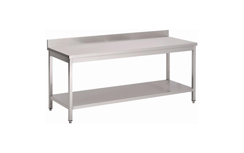 Table inox avec étagère basse et dosseret Gastro M 700 x 700 x 880mm