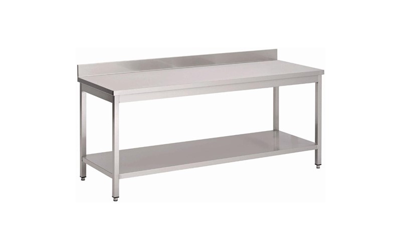 Table inox avec étagère basse et dosseret Gastro M 1200 x 700 x 880mm
