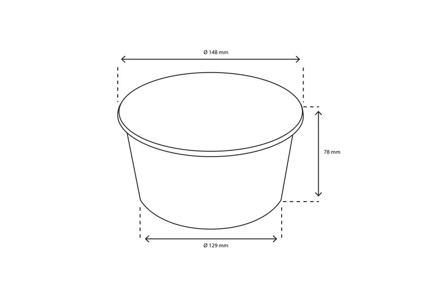 Schéma coté du bol à salade kraft 1000 ml