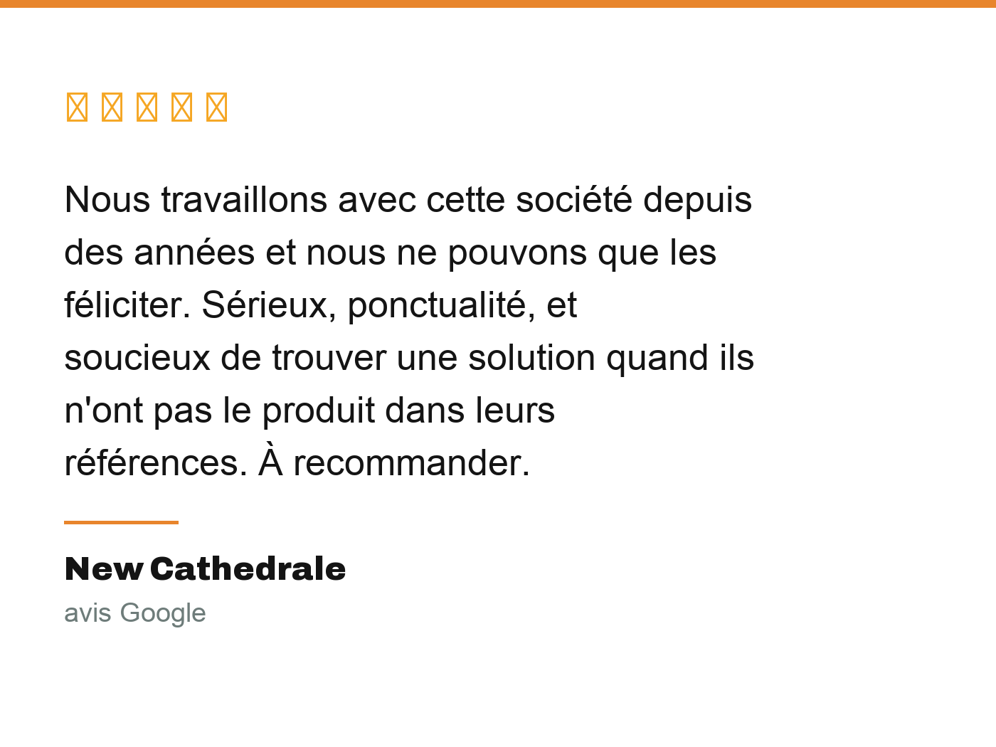 Avis client Google : New Cathedrale, 5 étoiles