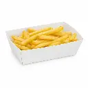 Ravier à frites carton blanc C75 garni d'une portion de frites de friterie