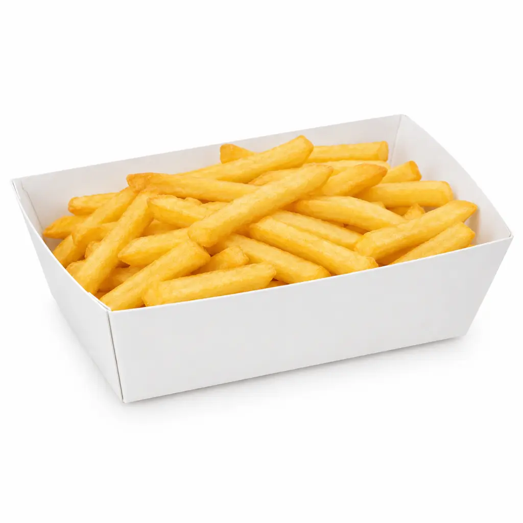 Ravier à frites carton blanc C93 garni d'une portion familiale de frites