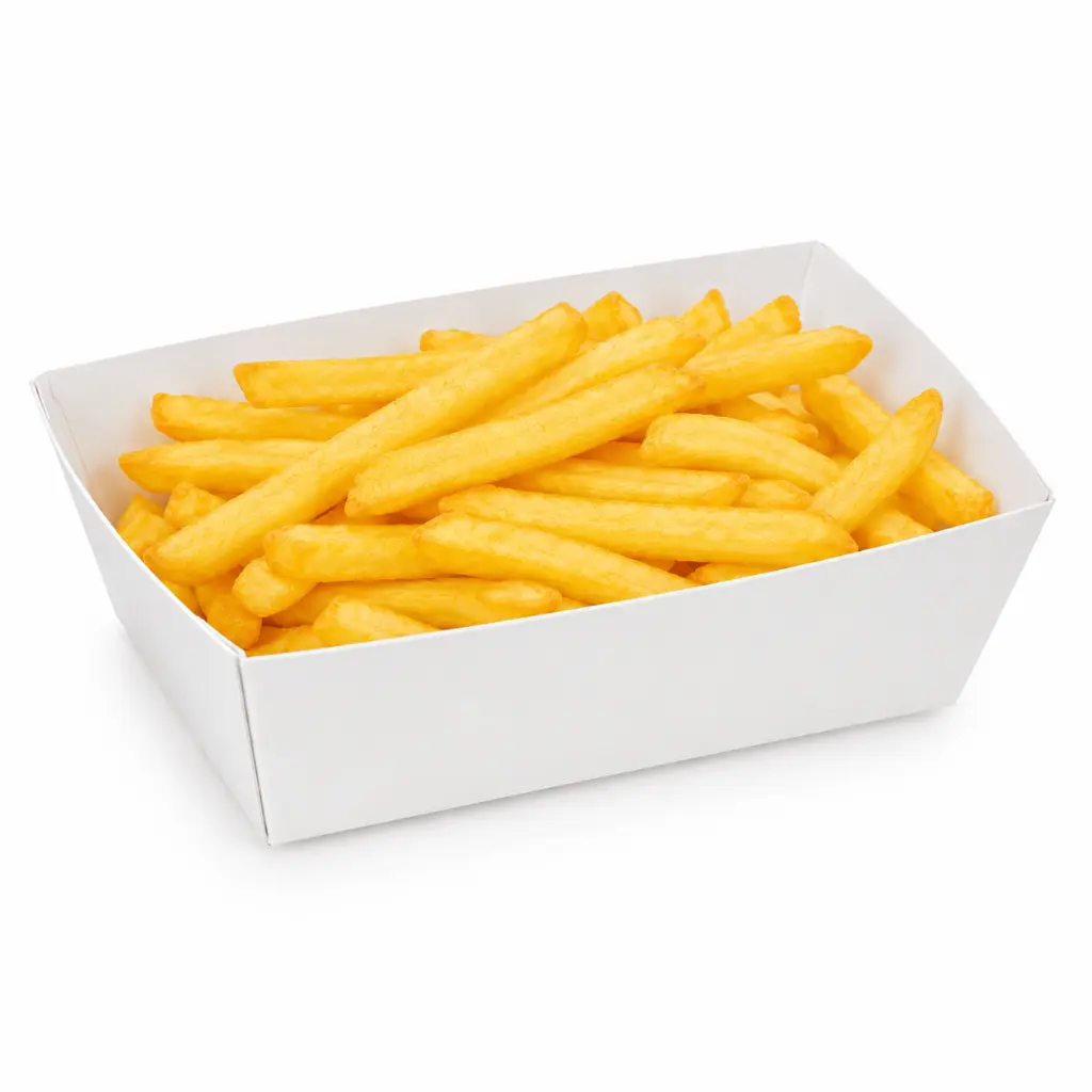 Ravier à frites carton blanc C90 garni d'une grande portion de frites