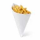 Sachet cornet papier blanc TIP 25 garni d'une portion de frites à emporter