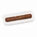 Plateau carton blanc 6,5 × 22 cm avec une fricandelle, format snack allongé
