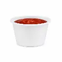 Pot à sauce WUR1 transparent 3 cl rempli de ketchup, format portion individuelle