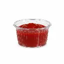 Pot à sauce strié transparent 5 cl rempli de ketchup pour portion à emporter