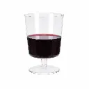 Verre à vin réutilisable transparent sur pied fixe, rempli de vin rouge