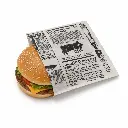 Sac à hamburger papier imprimé façon journal, garni d'un burger à emporter