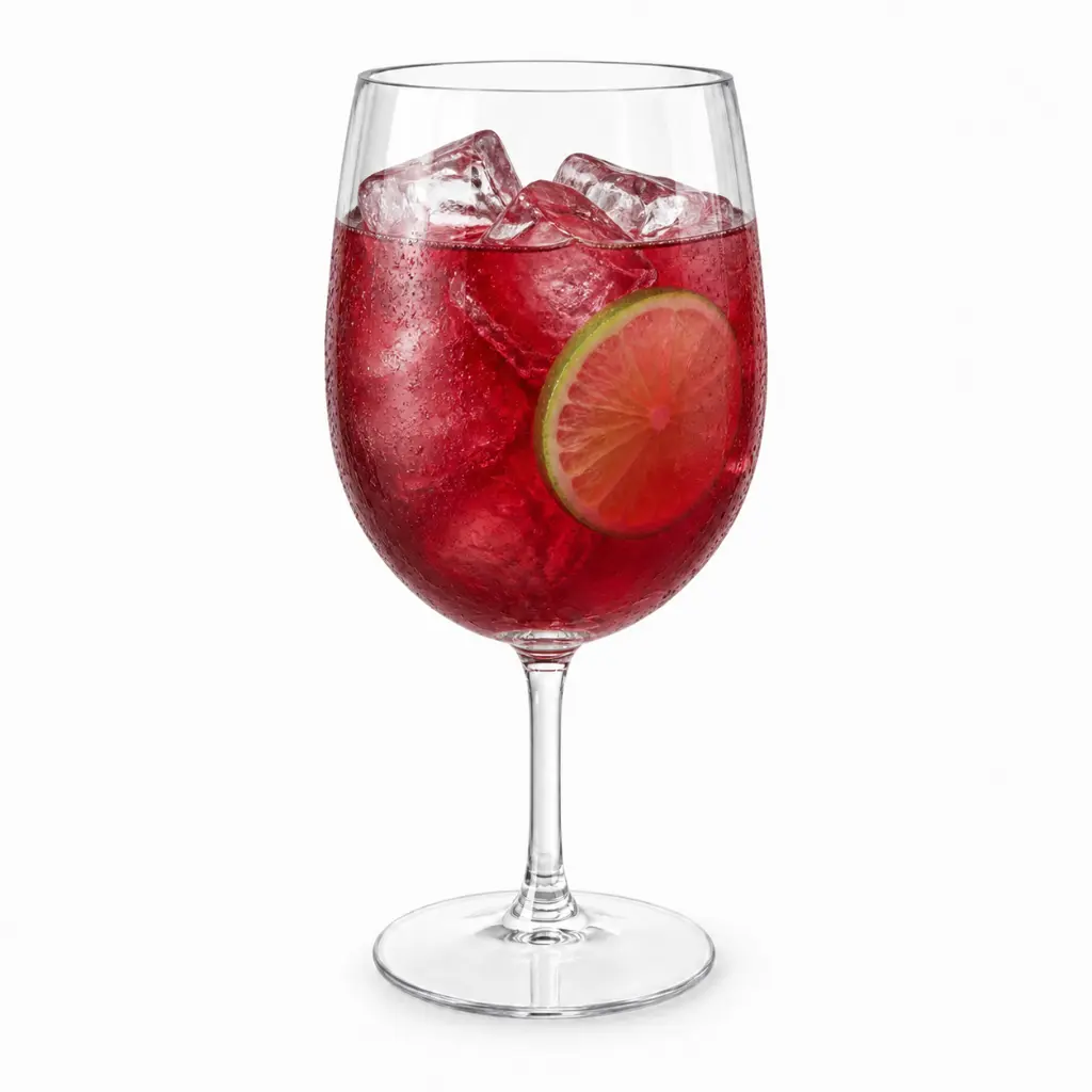 Verre à cocktail sur pied réutilisable 57 cl rempli d'un cocktail glacé