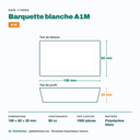 Dimensions de la barquette à snack A1M : 106 × 62 × 25 mm, 85 cc — 1000 pièces par carton