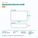 Dimensions de la barquette à snack A1M : 106 × 62 × 25 mm, 85 cc — 1000 pièces par carton