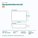Dimensions de la barquette à snack A9 : 152 × 102 × 39 mm, 380 cc — 1000 pièces par carton