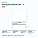 Dimensions de la barquette à snack A13 : 157 × 113 × 40 mm, 500 cc — 1000 pièces par carton