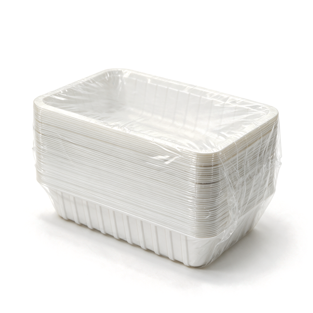 Paquet de 100 barquettes à snack A13 en polystyrène blanc — carton de 1000 pièces