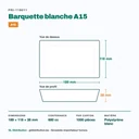 Dimensions de la barquette à snack A15 : 189 × 118 × 38 mm, 680 cc — 1000 pièces par carton