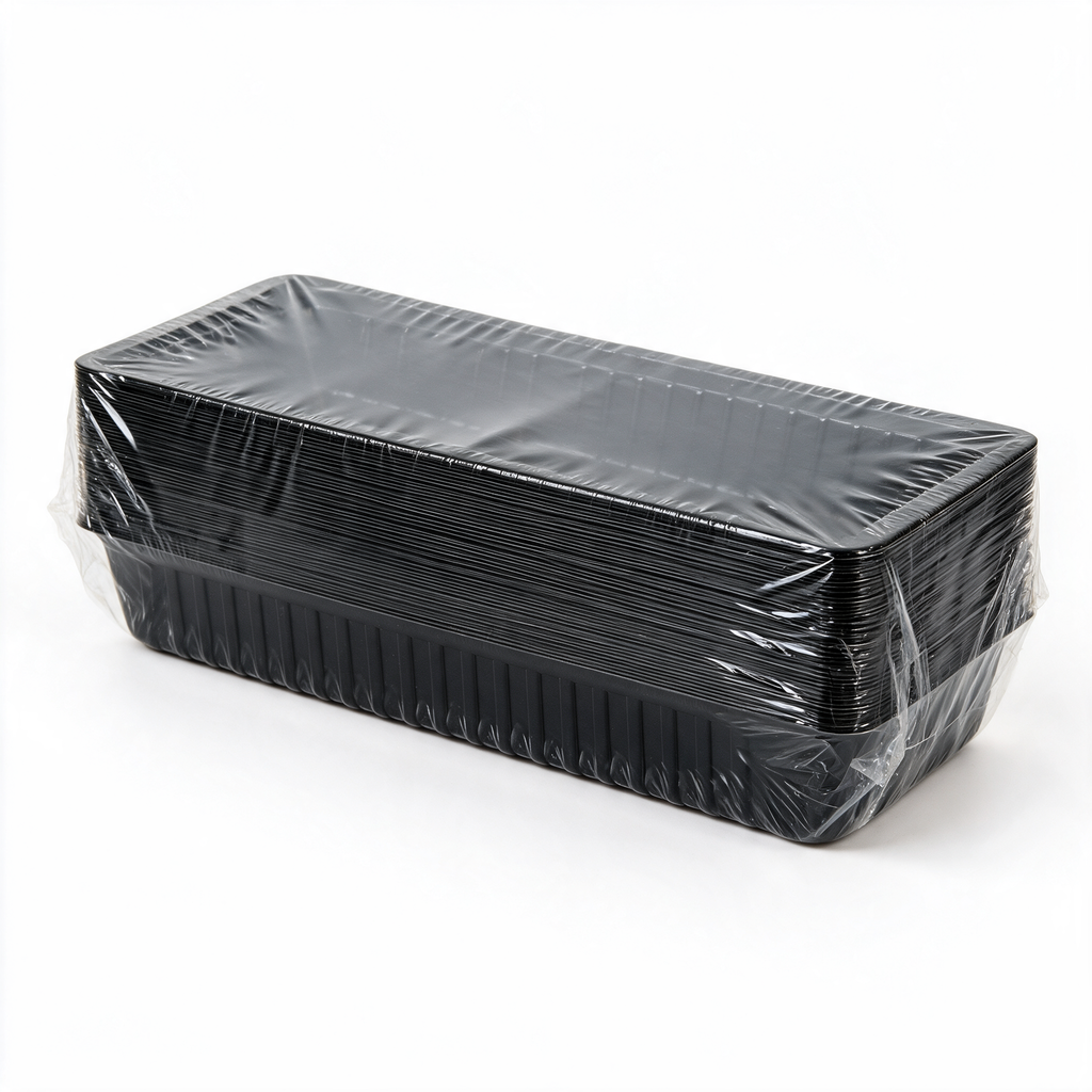 Paquet de 100 barquettes à snack A8 B en polystyrène noir — carton de 500 pièces