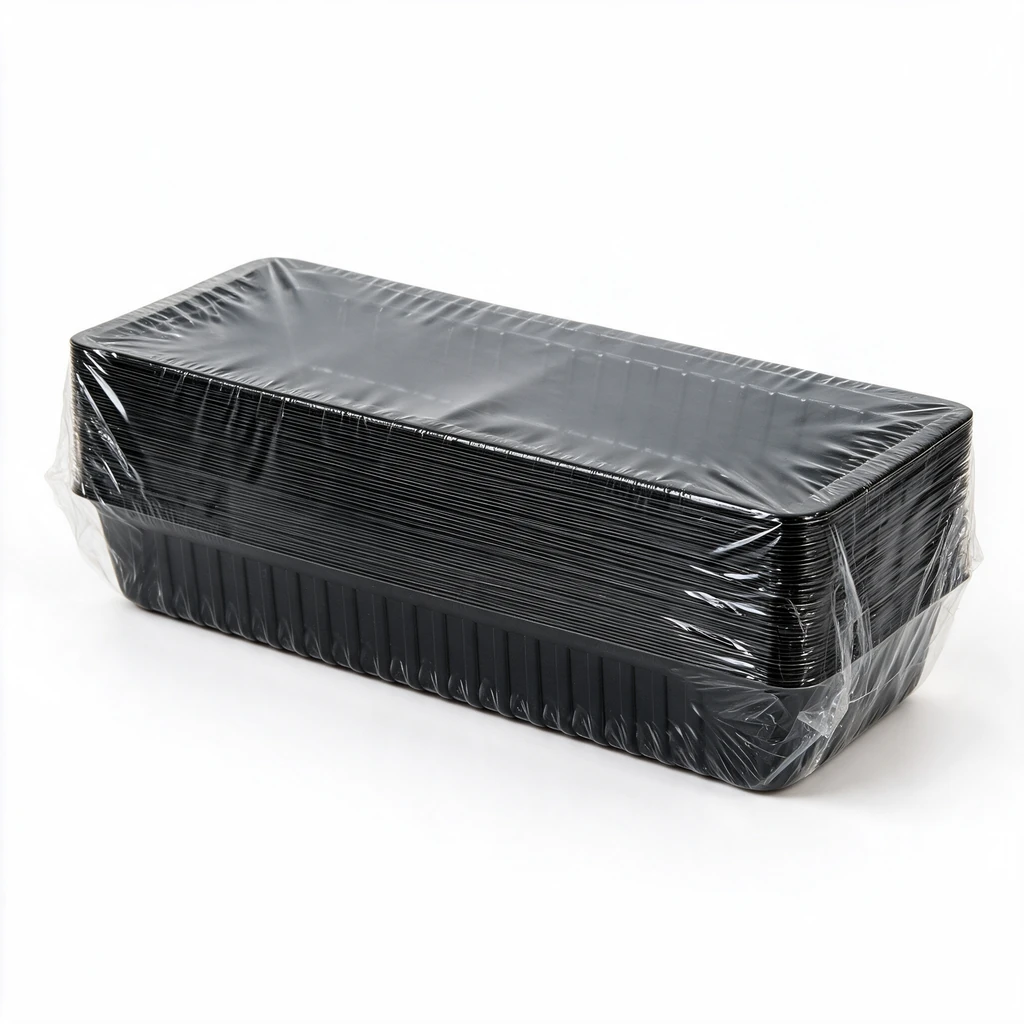 Paquet de 100 barquettes à snack A8 B en polystyrène noir — carton de 500 pièces