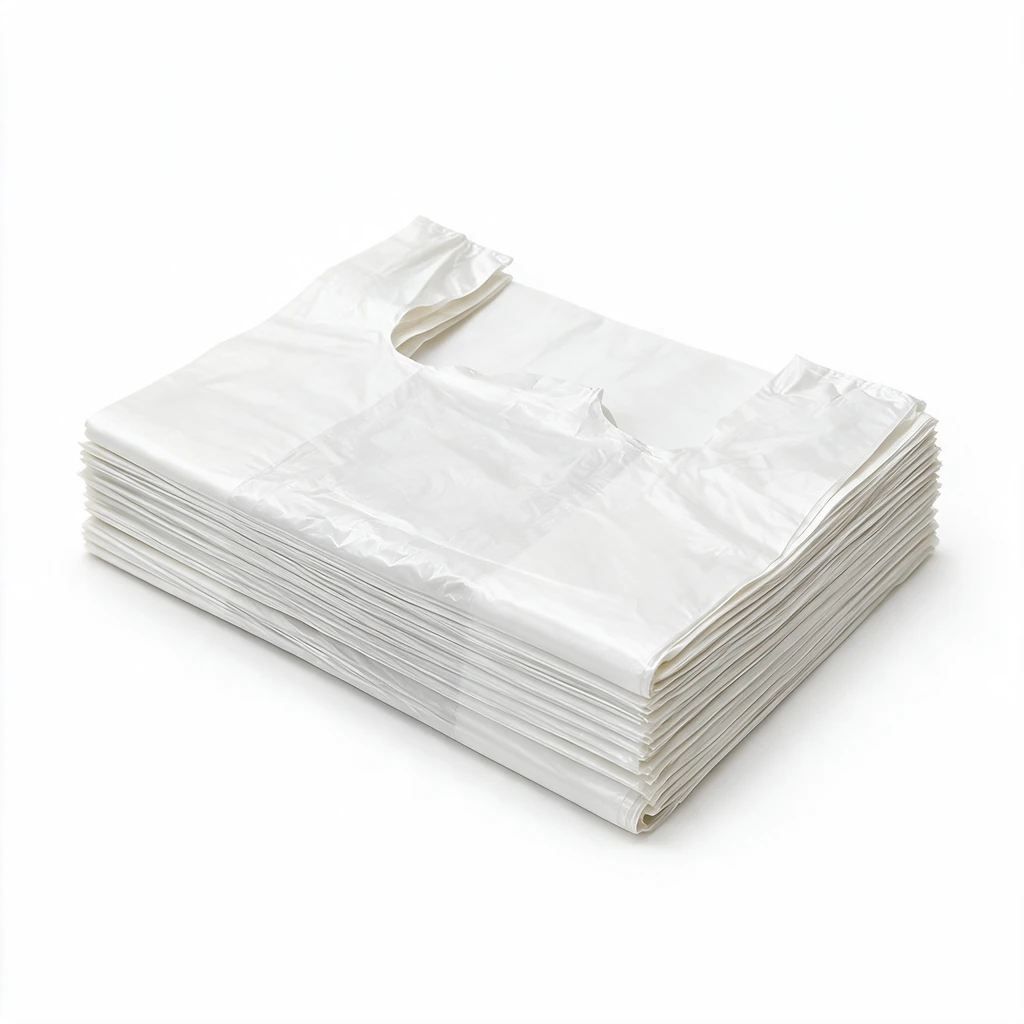 Paquet de 100 sacs bretelle HDPE blancs en polyéthylène 21 µ — carton de 1000 pièces