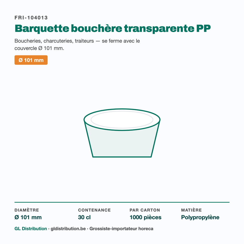 Barquette bouchère Ø 101 mm dans la gamme GL Distribution
