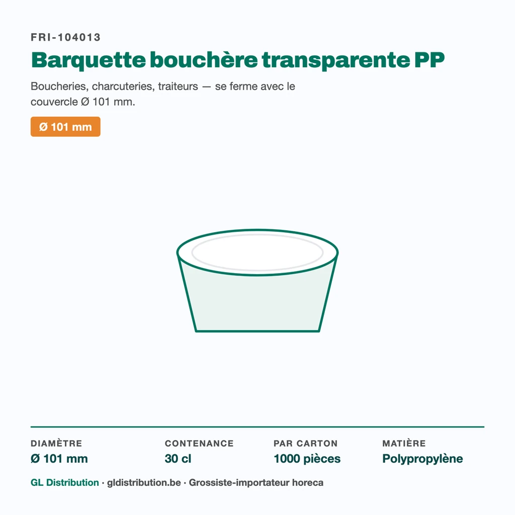 Barquette bouchère Ø 101 mm dans la gamme GL Distribution