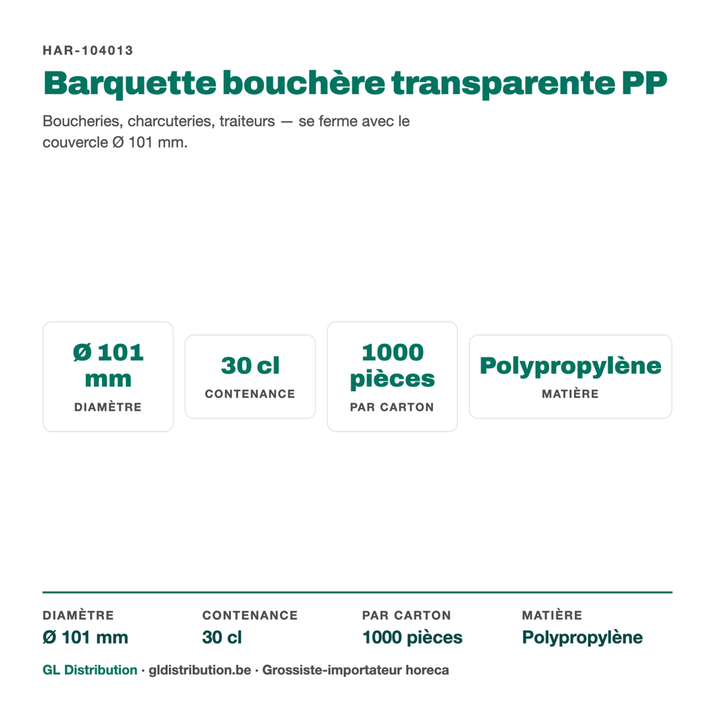 Barquette bouchère Ø 101 mm dans la gamme GL Distribution