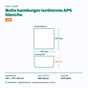 Dimensions de la boîte hamburger AP6 : 145 × 145 × 80 mm — 500 pièces par carton