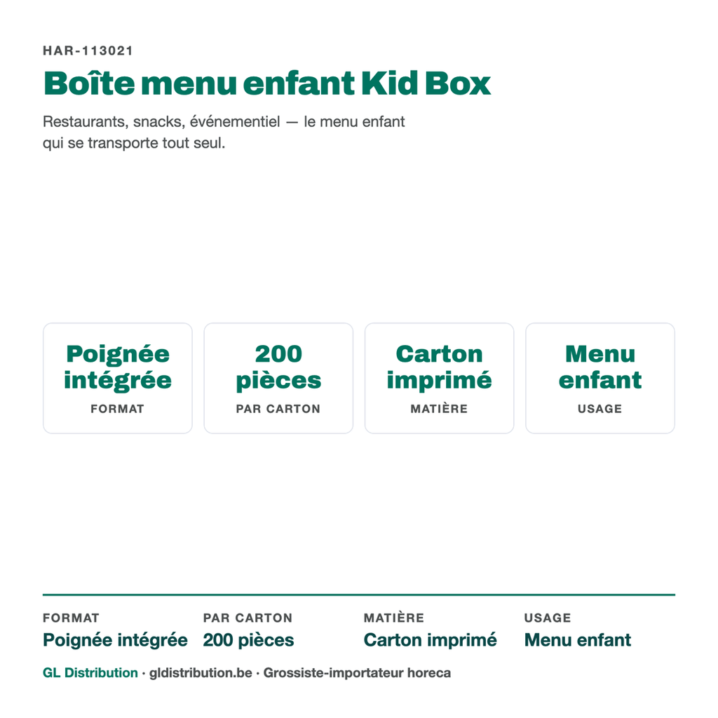 Boîte menu enfant Kid Box : format, colisage et usage en un coup d'œil