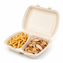Boîte repas AP4 2 compartiments avec frites d'un côté et poulet de l'autre