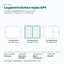 Boîte repas AP4 2 compartiments parmi les 3 cloisonnements de la gamme