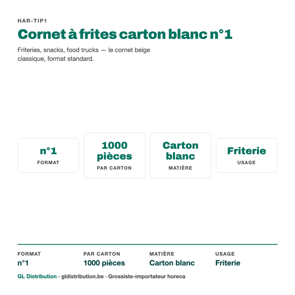 Cornet à frites carton blanc n°1 : format, colisage et usage en friterie