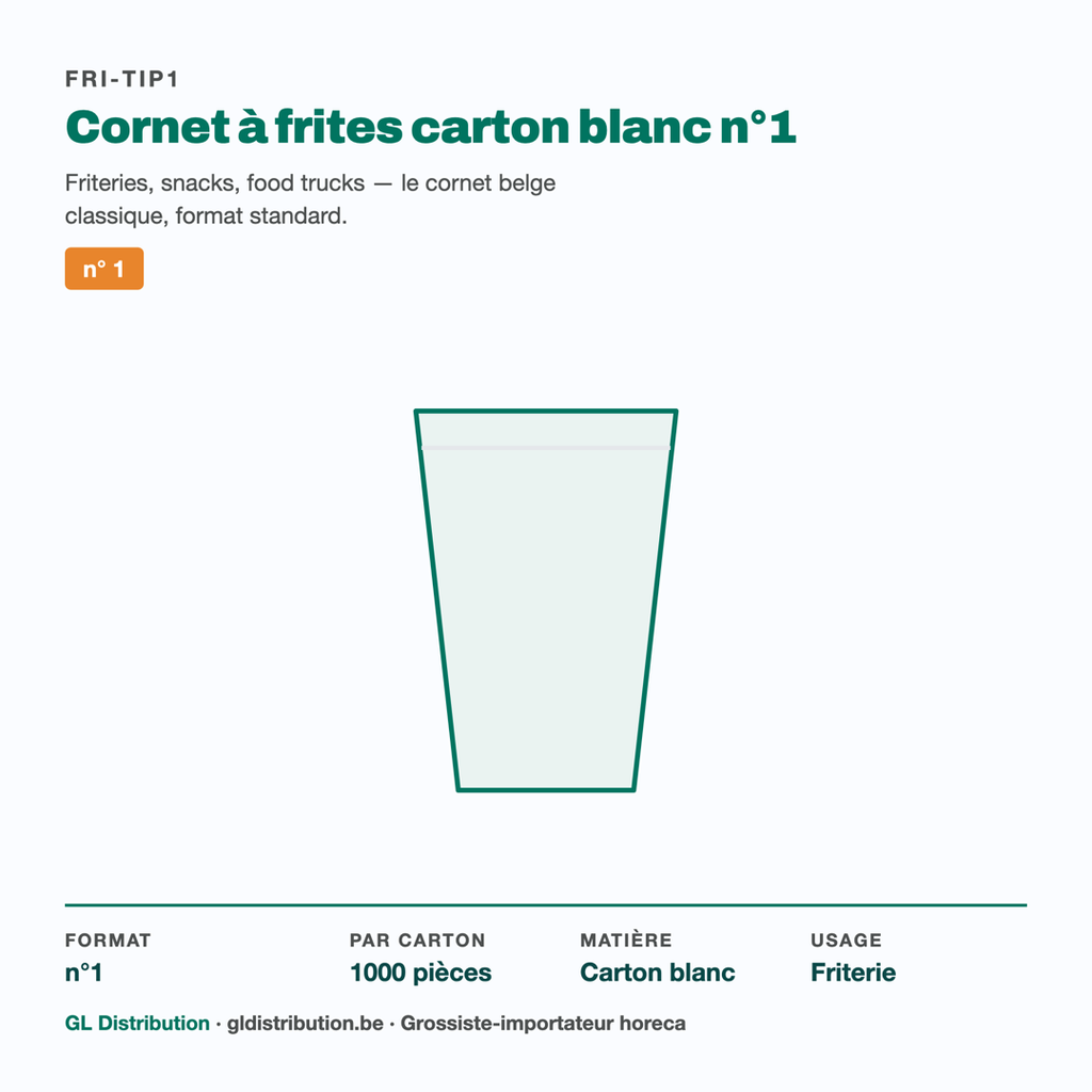 Cornet à frites carton blanc n°1 : format, colisage et usage en friterie