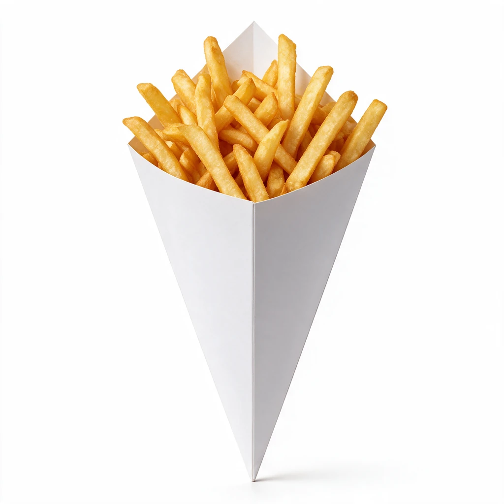 Cornet à frites carton blanc n°2 garni d'une grande portion de frites