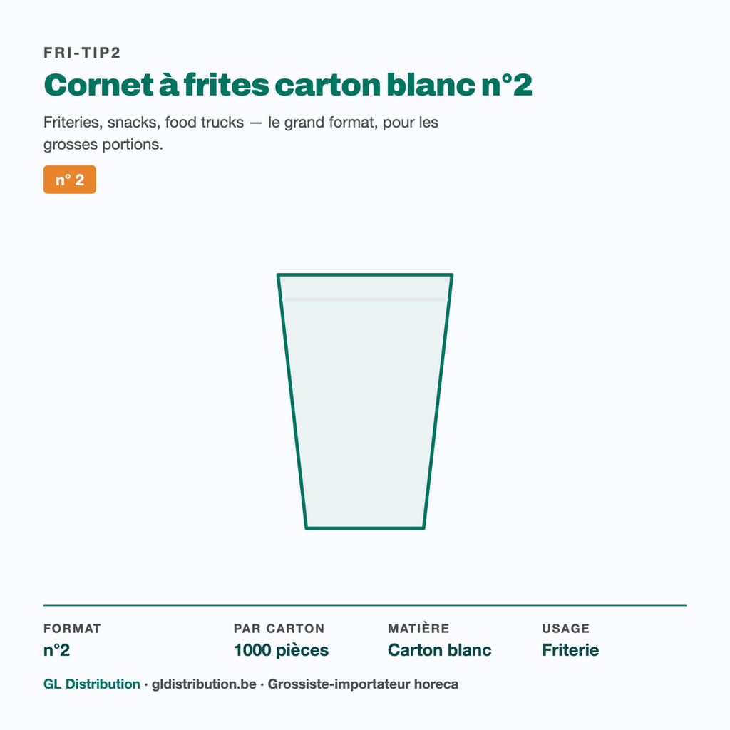 Cornet à frites carton blanc n°2 : format, colisage et usage en friterie