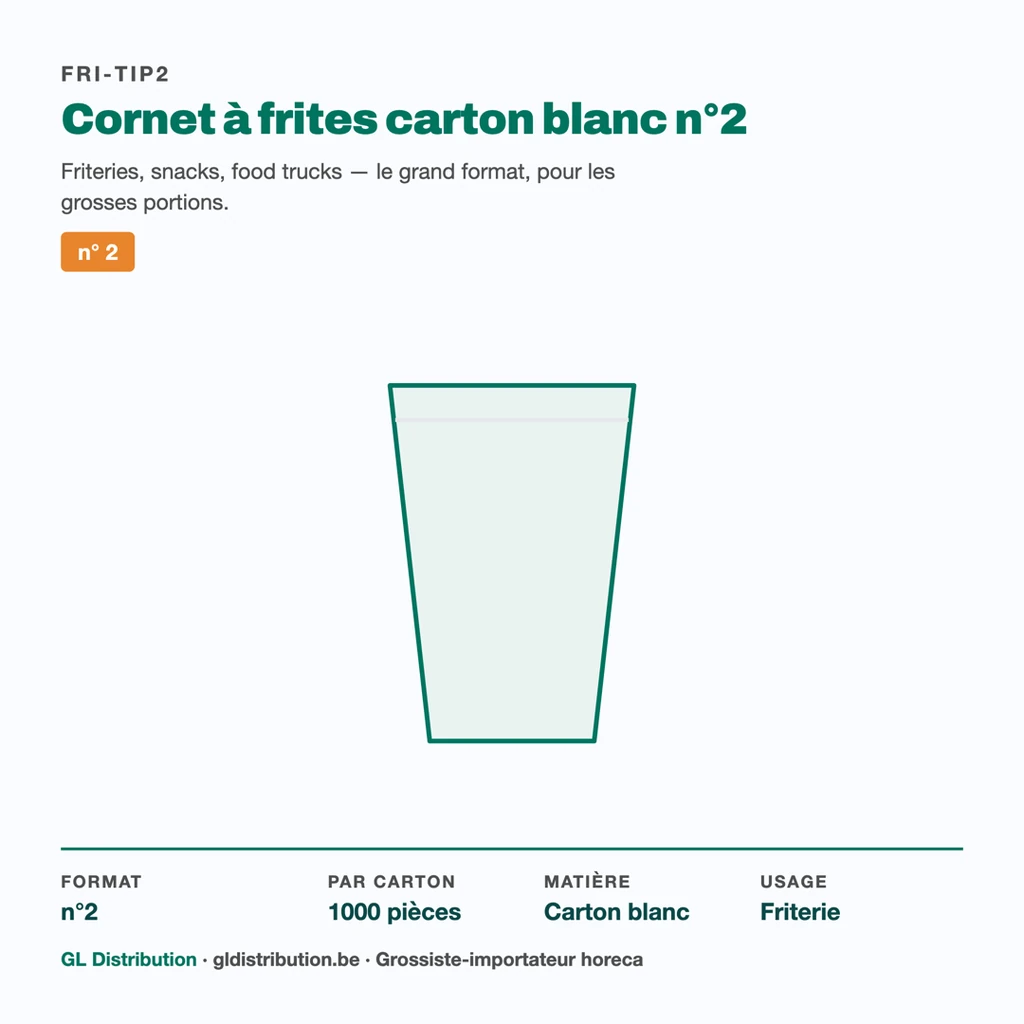 Cornet à frites carton blanc n°2 : format, colisage et usage en friterie