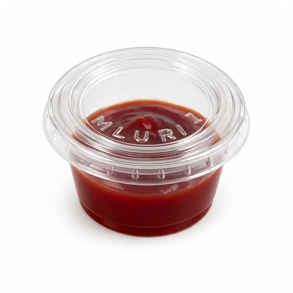 Couvercle Ø 45 mm fermé sur un pot à sauce US1 rempli de ketchup