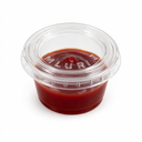 Couvercle Ø 45 mm fermé sur un pot à sauce US1 rempli de ketchup