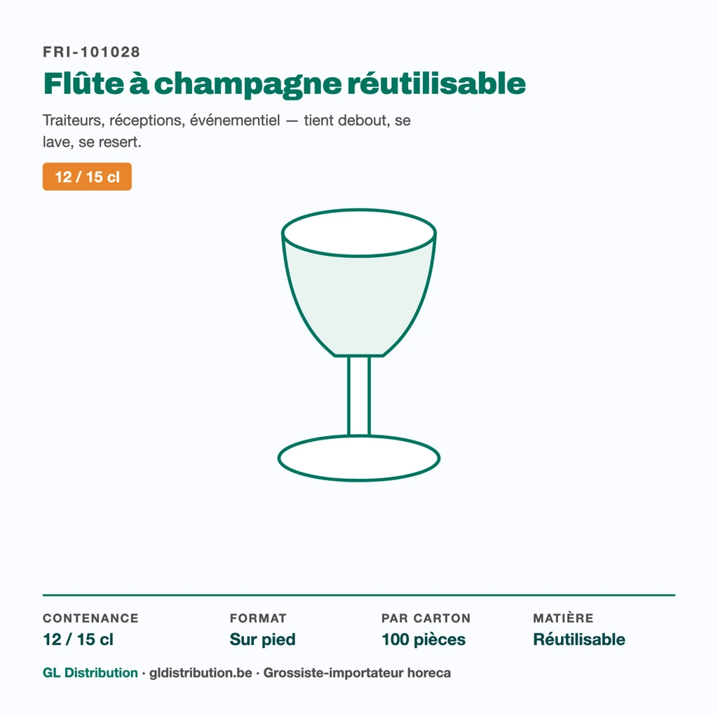 Flûte à champagne réutilisable : contenance, colisage et usage traiteur