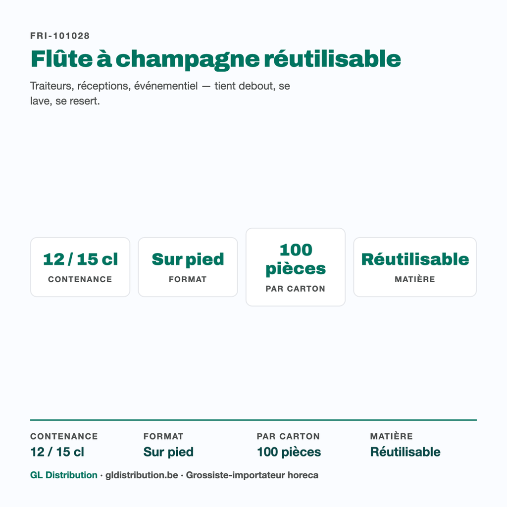Flûte à champagne réutilisable : contenance, colisage et usage traiteur