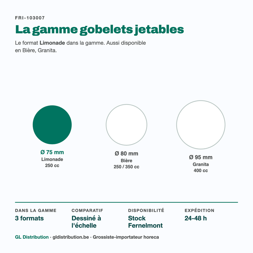 Gobelet limonade Ø 75 mm parmi les 3 formats de la gamme gobelets jetables