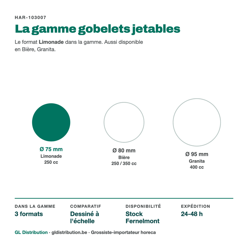 Gobelet limonade Ø 75 mm parmi les 3 formats de la gamme gobelets jetables