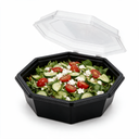 Boîte Octaview noire ouverte, garnie d'une salade composée fraîche