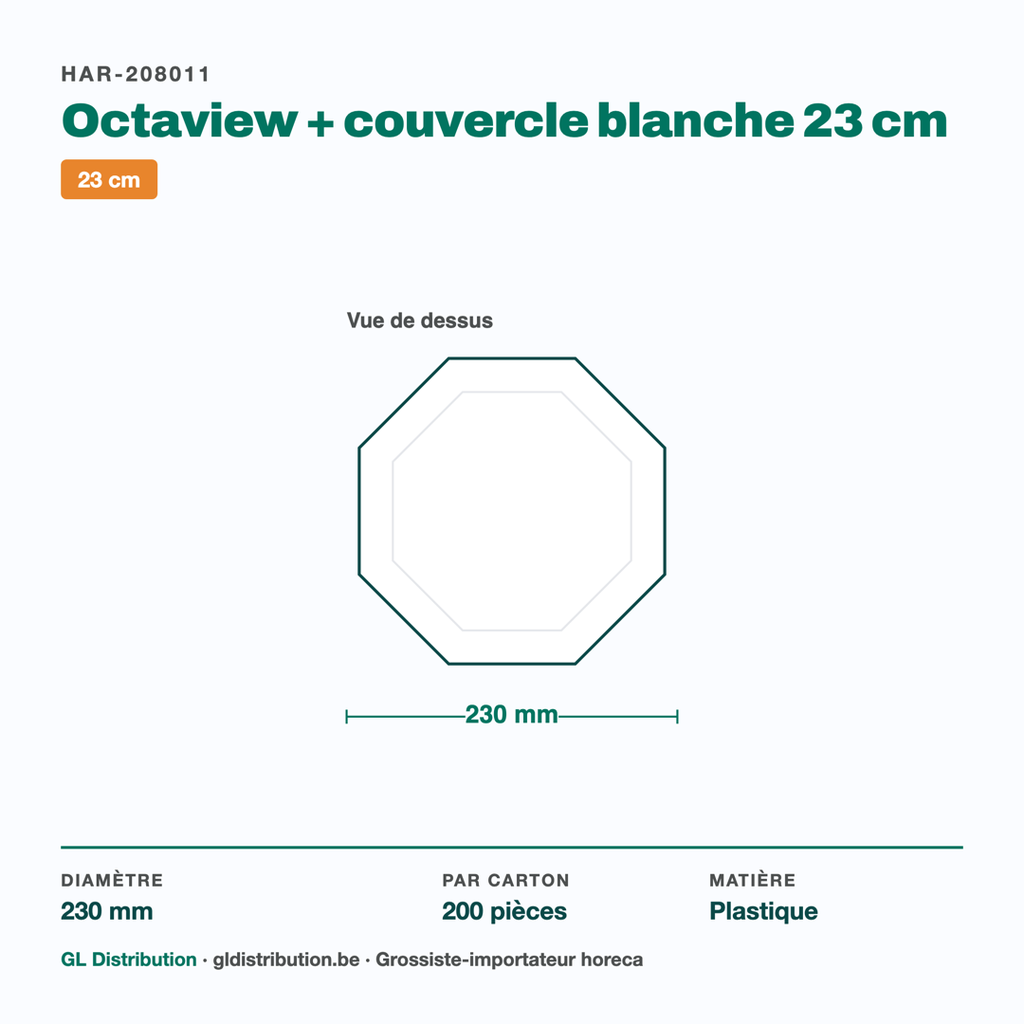 Dimensions de la boîte Octaview noire 23 cm — 200 pièces par carton